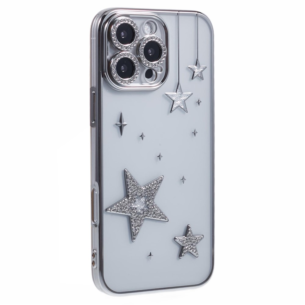 For iPhone 13 Pro Max Case 3D Bling Stars Electroplating TPU Clear Phone Case - Silver