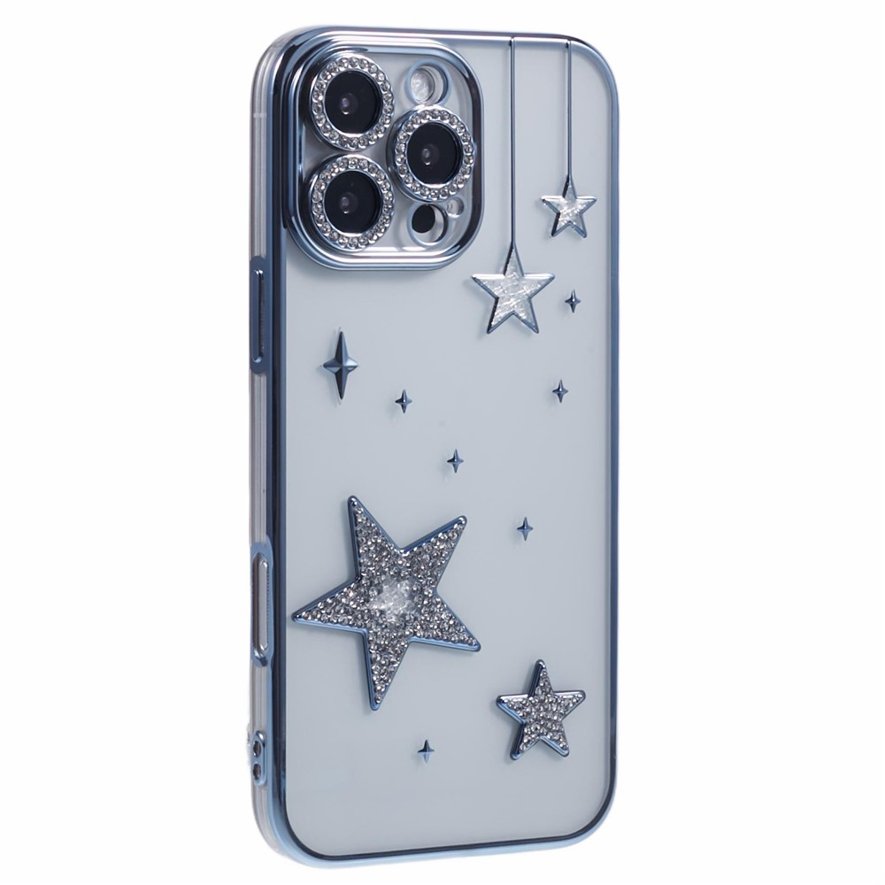 For iPhone 13 Pro Max Case 3D Bling Stars Electroplating TPU Clear Phone Case - Blue