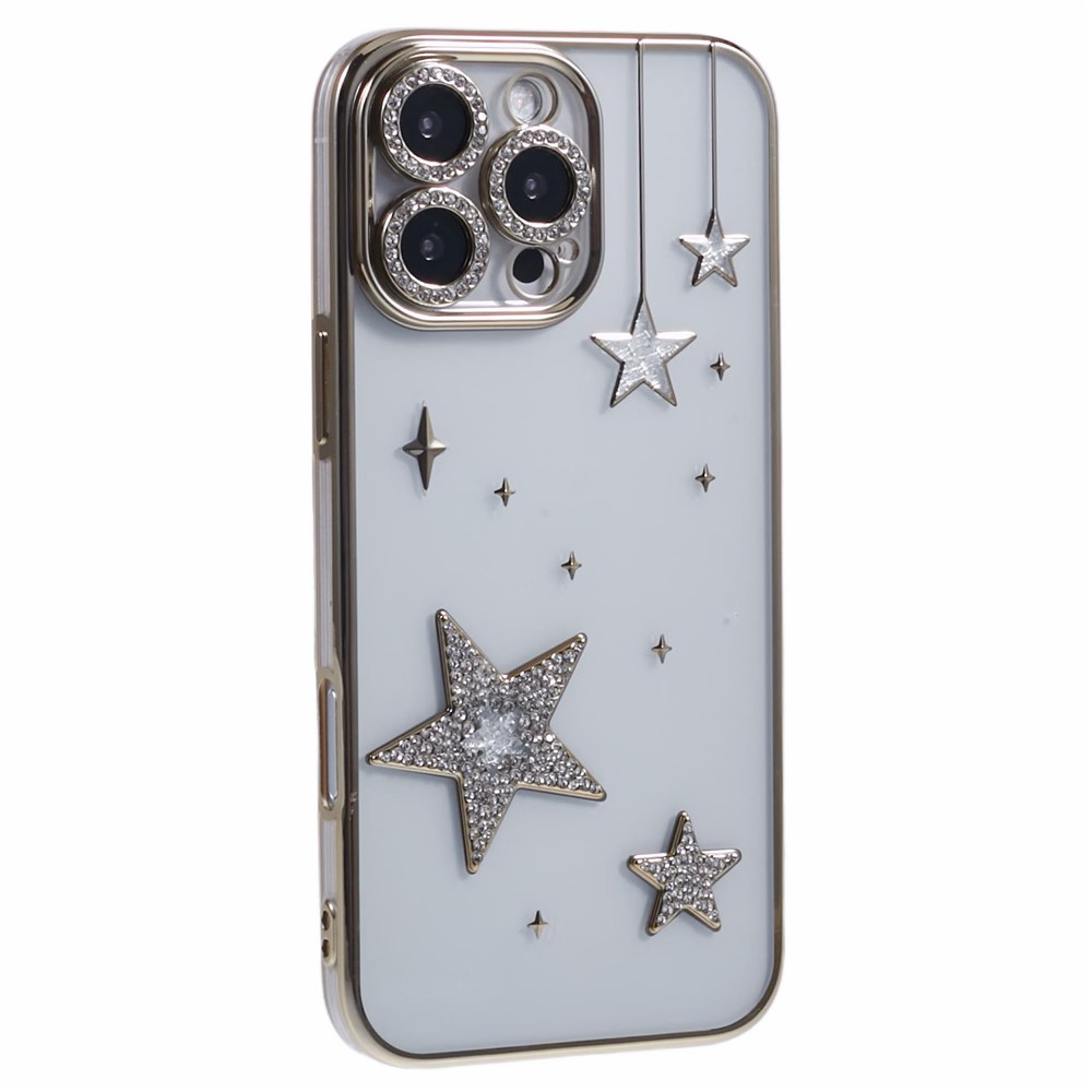 For iPhone 13 Pro Max Case 3D Bling Stars Electroplating TPU Clear Phone Case - Gold