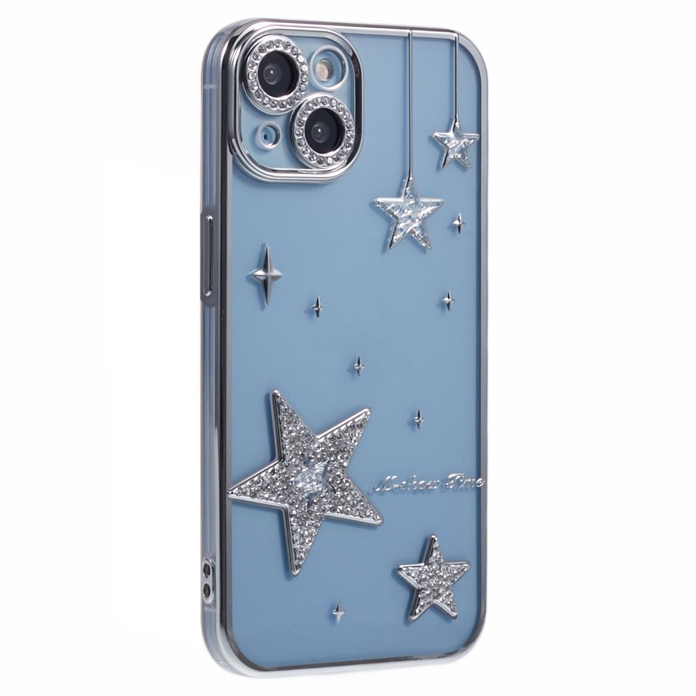 For iPhone 13 Case 3D Bling Stars Electroplating TPU Clear Phone Case - Silver
