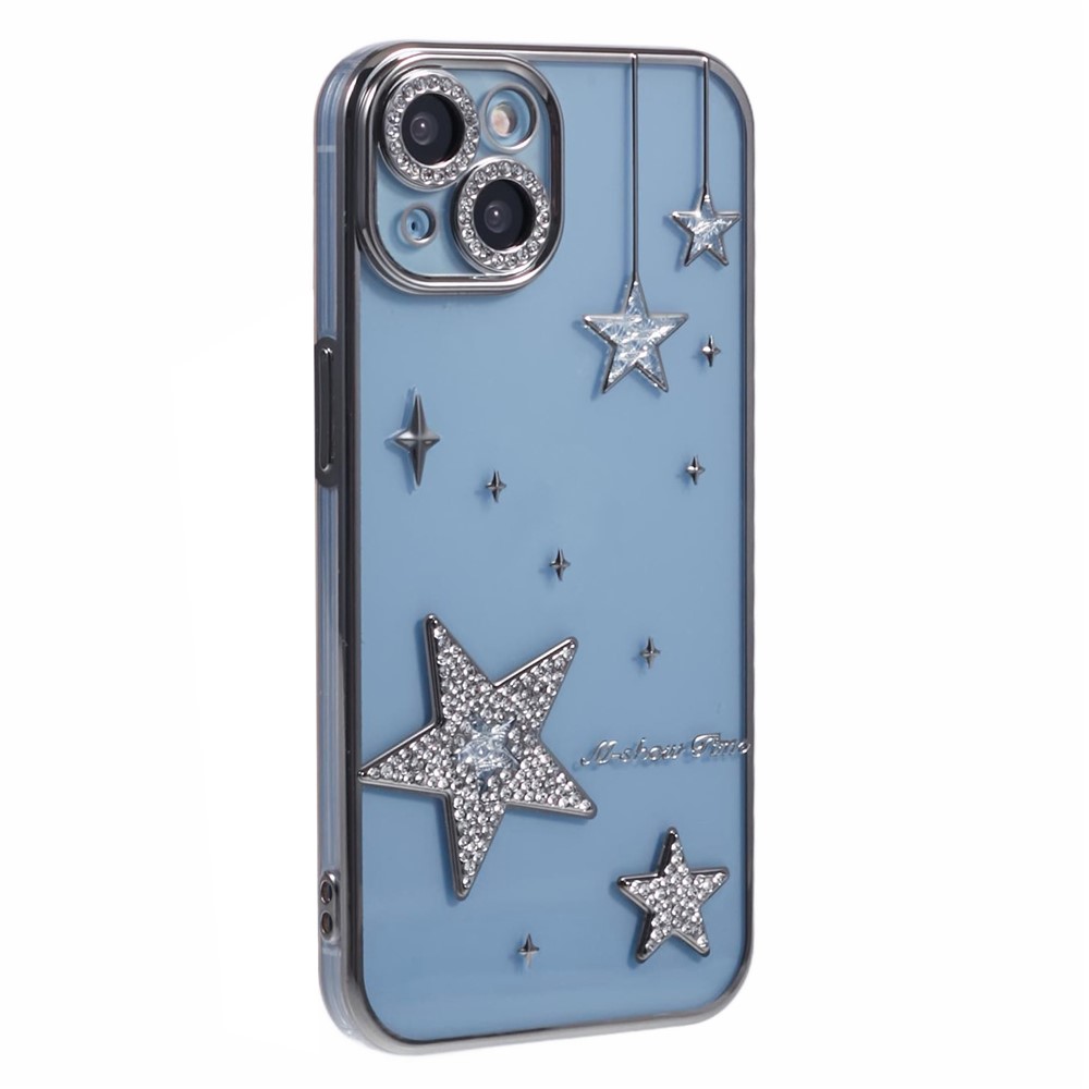 For iPhone 13 Case 3D Bling Stars Electroplating TPU Clear Phone Case - Grey