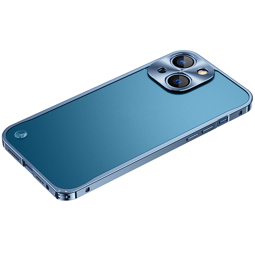 For iPhone 15 Plus Metal Clear Case Safety Lock Matte Anti-Fingerprint Back Cover - Blue