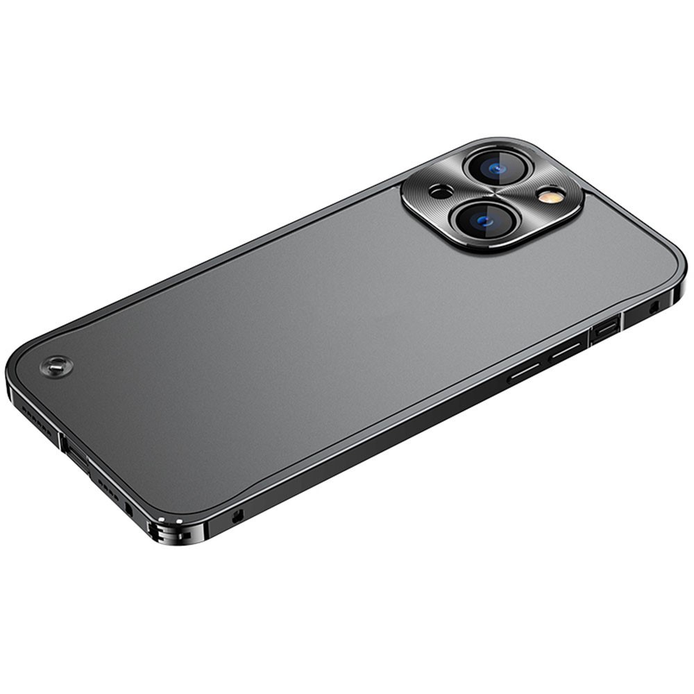 For iPhone 15 Plus Metal Clear Case Safety Lock Matte Anti-Fingerprint Back Cover - Black