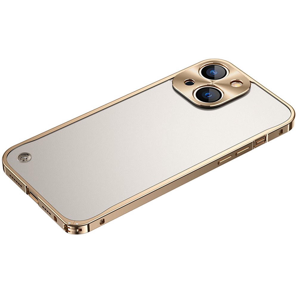 For iPhone 15 Plus Metal Clear Case Safety Lock Matte Anti-Fingerprint Back Cover - Gold