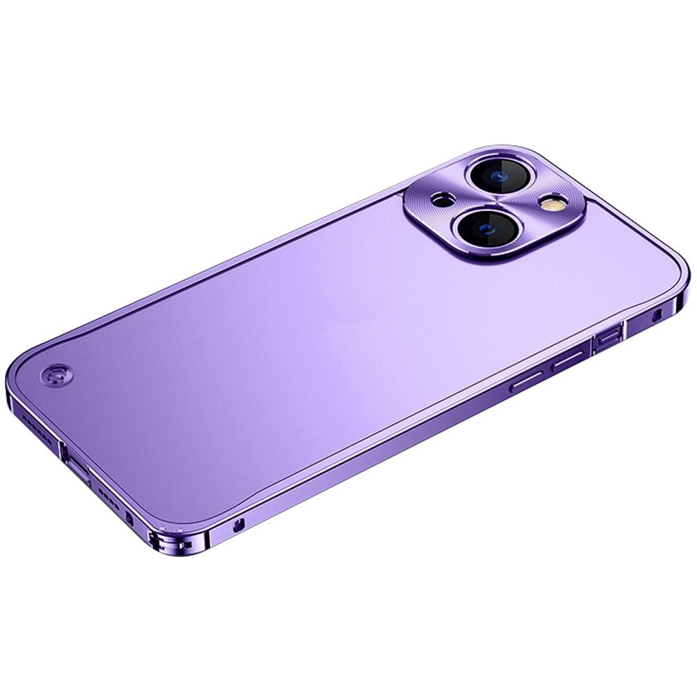 For iPhone 15 Plus Metal Clear Case Safety Lock Matte Anti-Fingerprint Back Cover - Purple