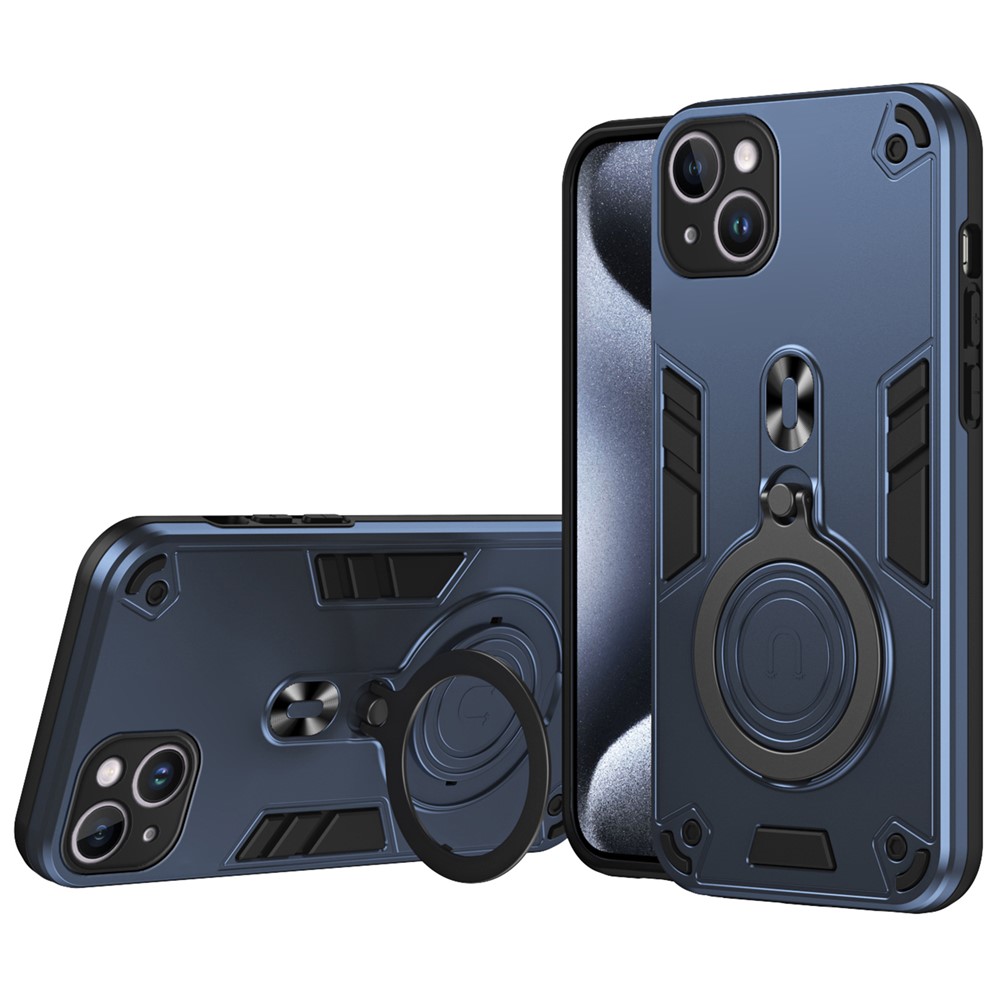 For iPhone 14 Plus Case Rotatable Kickstand PC+TPU Drop Protection Phone Cover - Blue