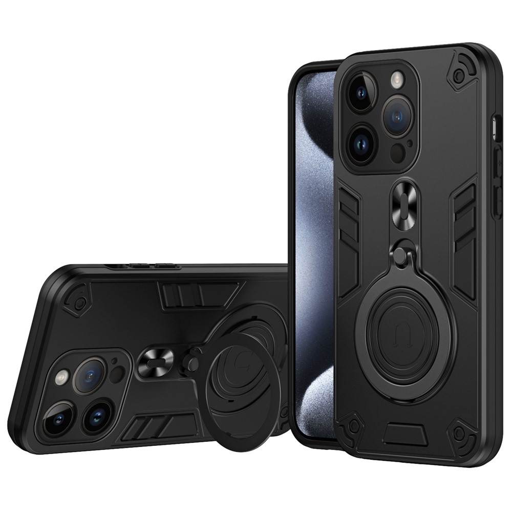 For iPhone 14 Pro Case Rotatable Kickstand PC+TPU Drop Protection Phone Cover - Black