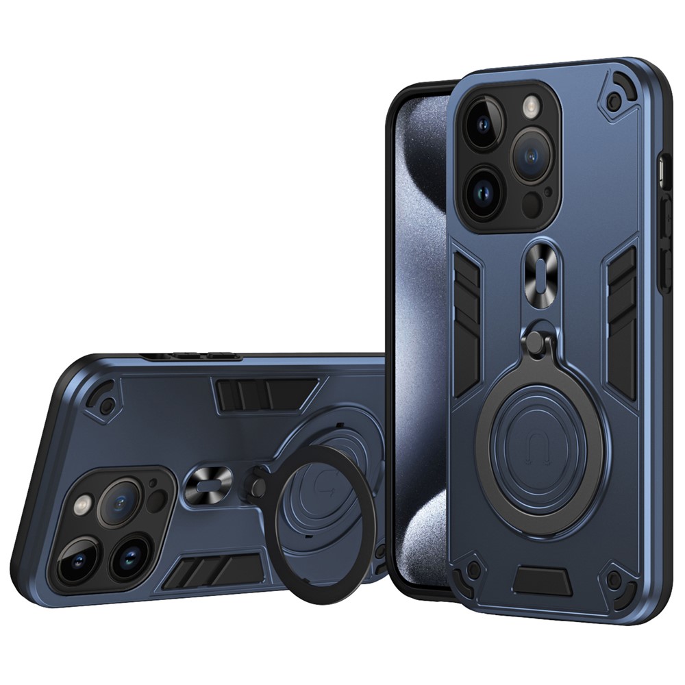 For iPhone 14 Pro Case Rotatable Kickstand PC+TPU Drop Protection Phone Cover - Blue