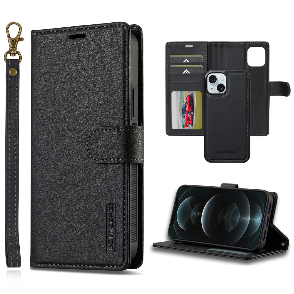 LC.IMEEKE L2 Series for iPhone 14 / 13 Case PU Leather Wallet Detachable Magnetic Phone Cover - Black