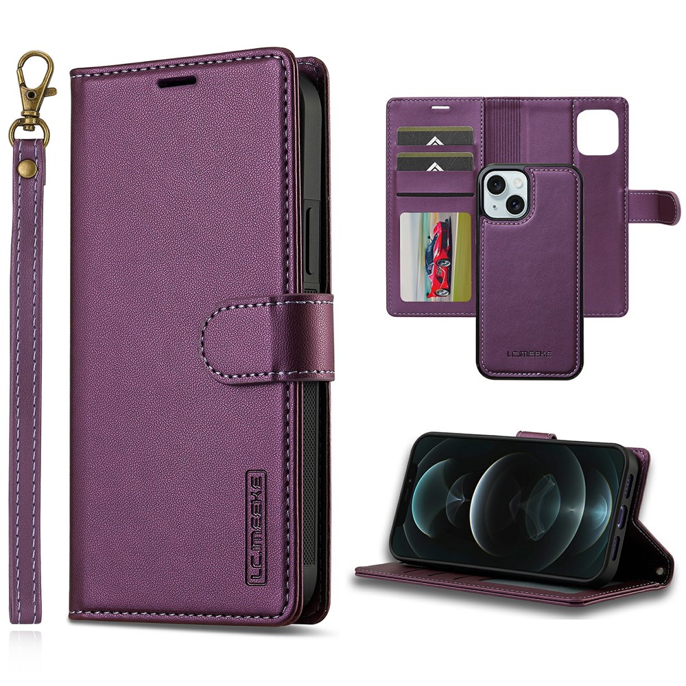 LC.IMEEKE L2 Series for iPhone 14 / 13 Case PU Leather Wallet Detachable Magnetic Phone Cover - Purple