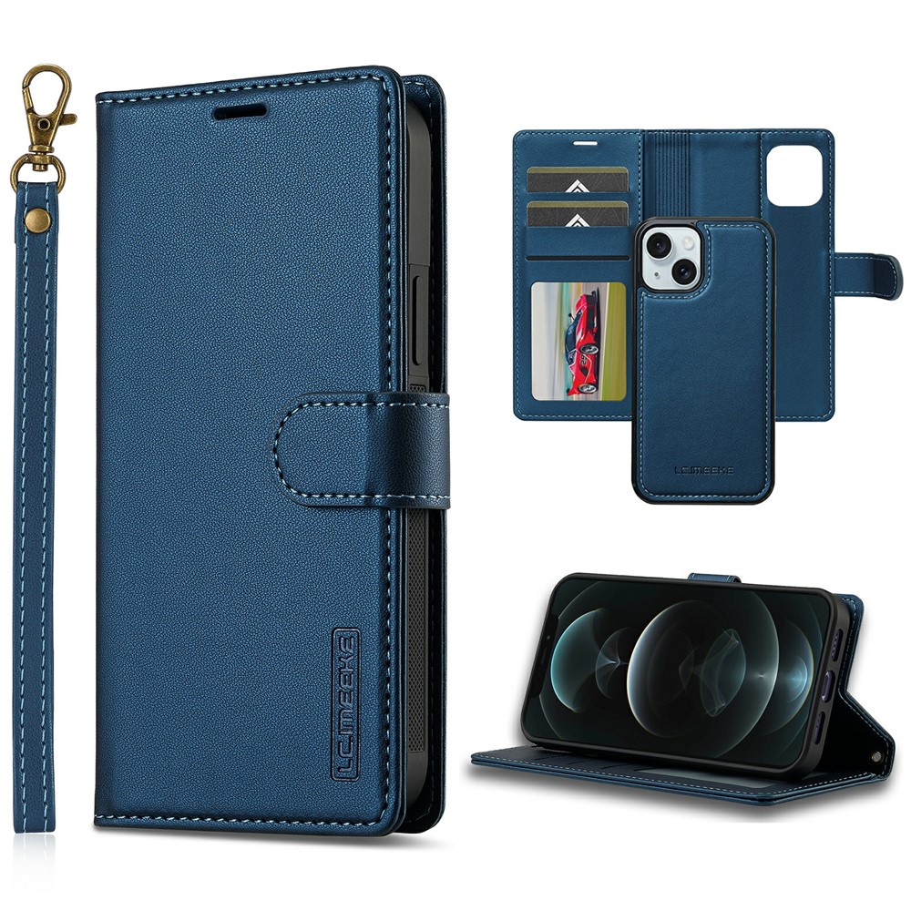 LC.IMEEKE L2 Series for iPhone 14 / 13 Case PU Leather Wallet Detachable Magnetic Phone Cover - Blue