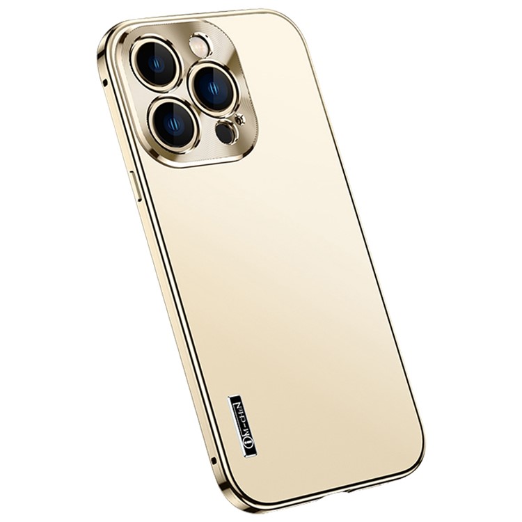 IM-CHEN For iPhone 14 Pro Max Anti-shock Matte Phone Case Hard PC Metal Frame Ultra Slim Phone Cover with Magnetic / Buckle Lock - Gold-1