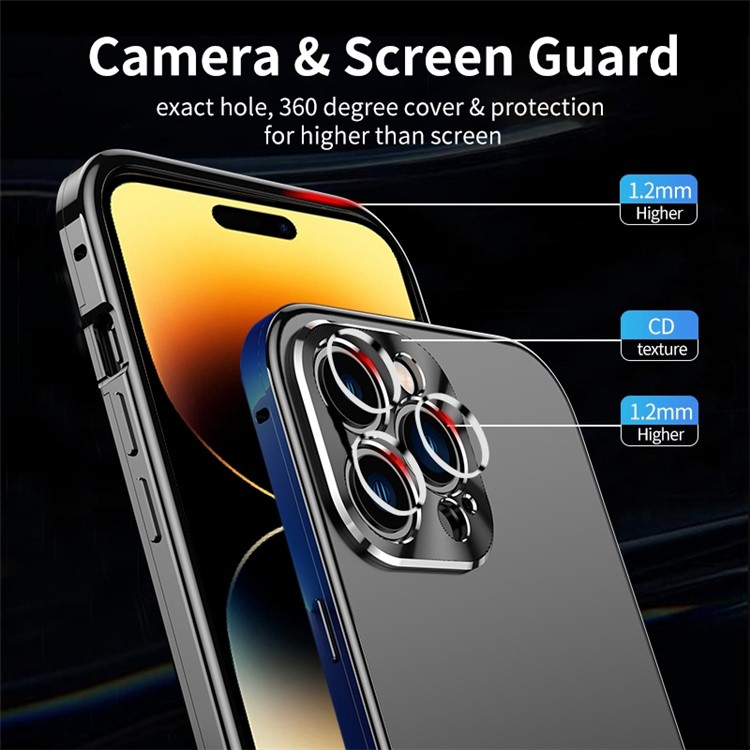IM-CHEN For iPhone 14 Pro Max Anti-shock Matte Phone Case Hard PC Metal Frame Ultra Slim Phone Cover with Magnetic / Buckle Lock - Gold-3