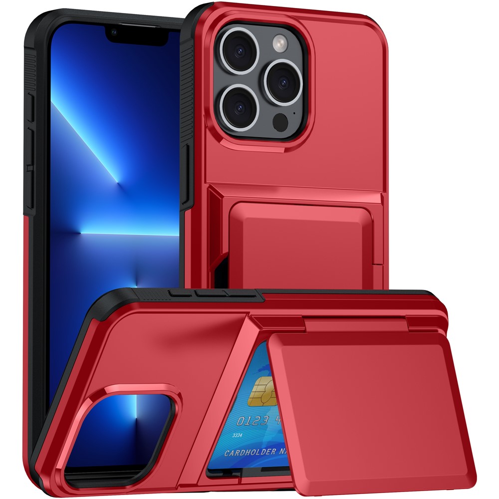 For iPhone 13 Pro Cases Card Slot TPU+PC Kickstand Phone Case - Red
