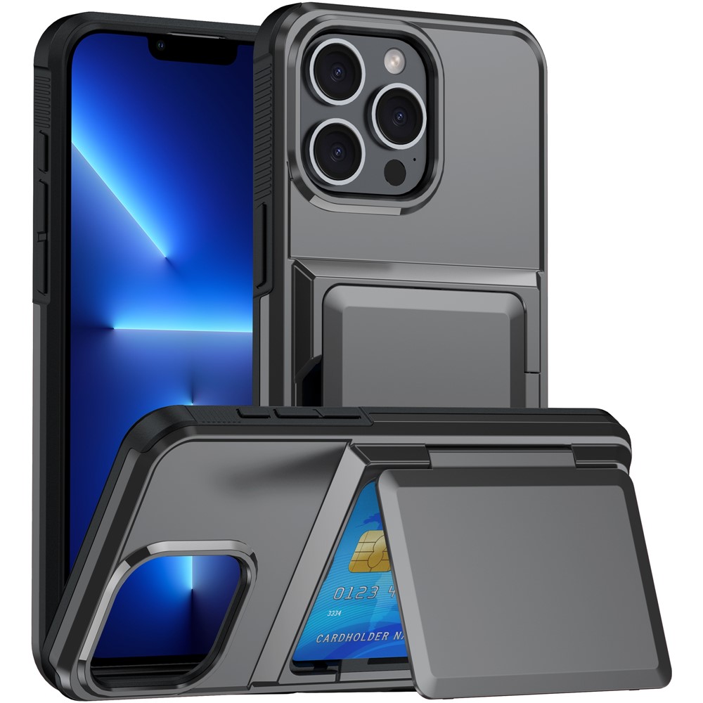 For iPhone 13 Pro Cases Card Slot TPU+PC Kickstand Phone Case - Grey