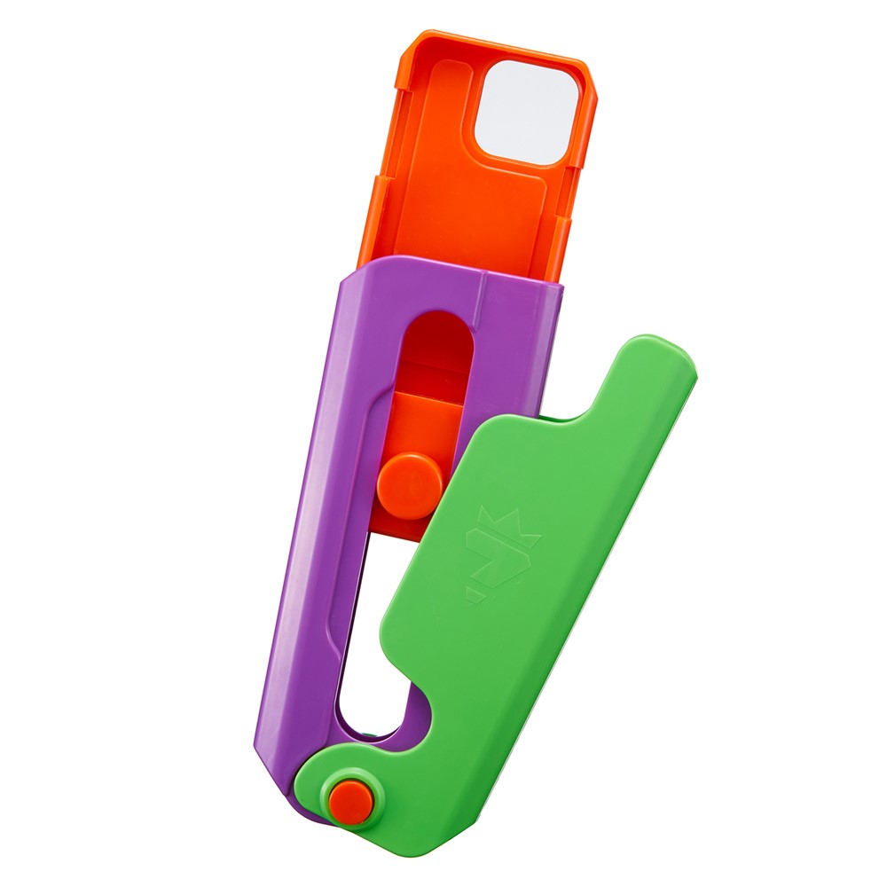 For iPhone 14 Pro Max Case Giant Carrot Knife ABS Phone Cover Stress Relieving Toy - Green+Purple