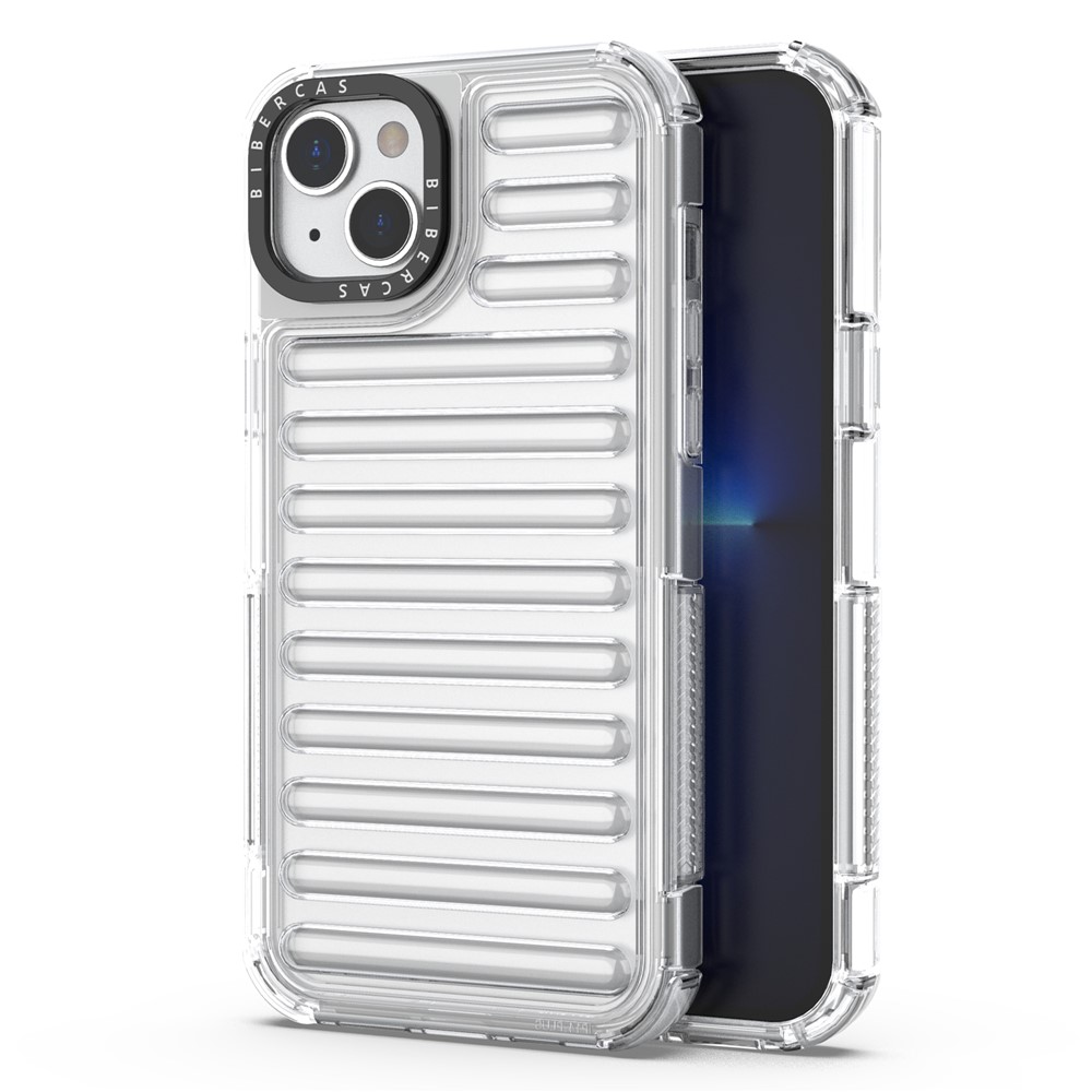 For iPhone 15 Case Stripe Design Anti-Slip Detachable TPU+PC Phone Cover - Transparent