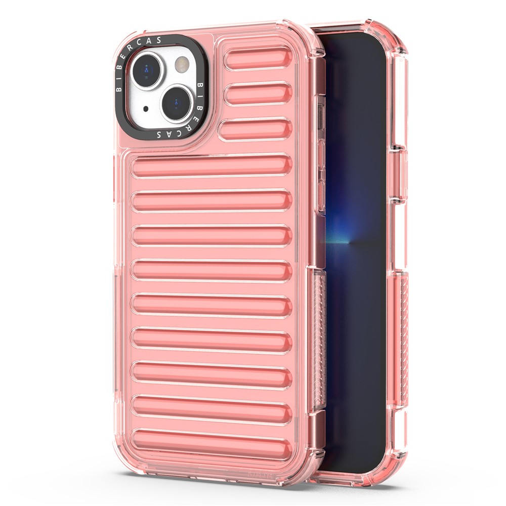 For iPhone 15 Case Stripe Design Anti-Slip Detachable TPU+PC Phone Cover - Deep Pink