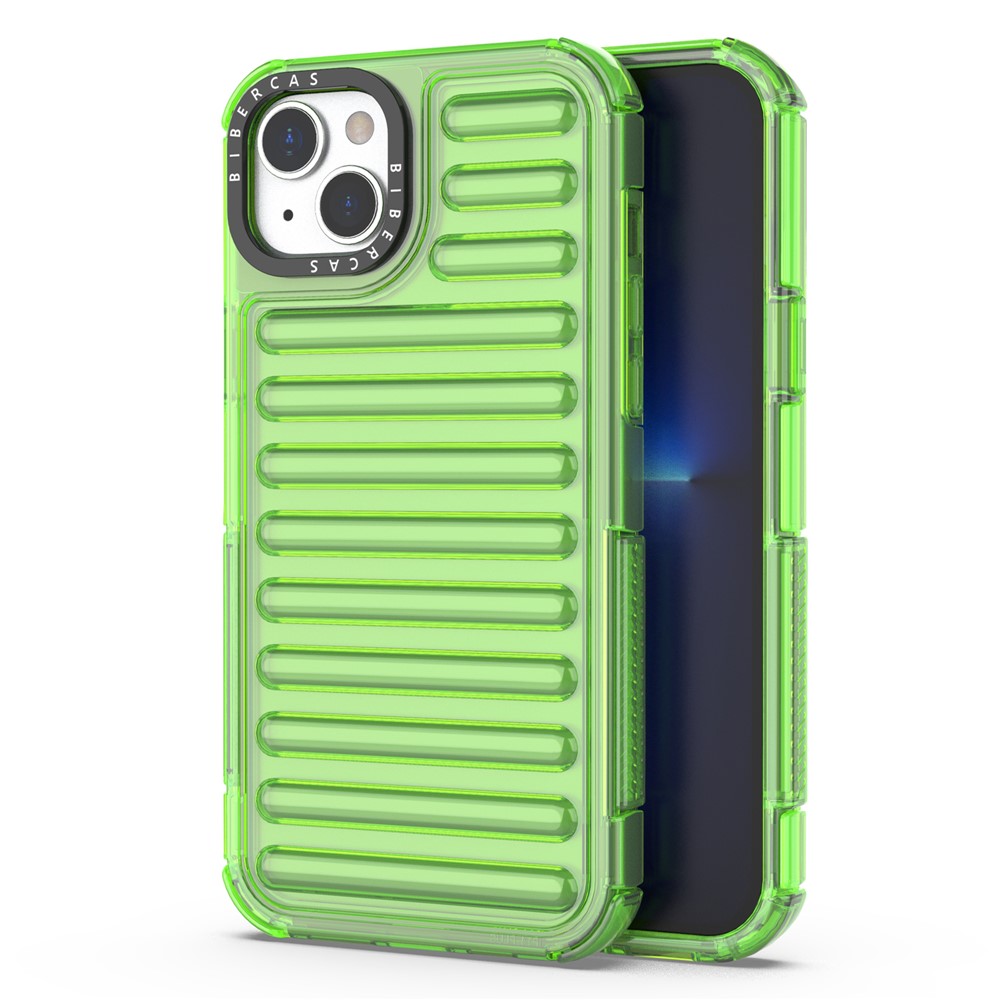 For iPhone 15 Case Stripe Design Anti-Slip Detachable TPU+PC Phone Cover - Green