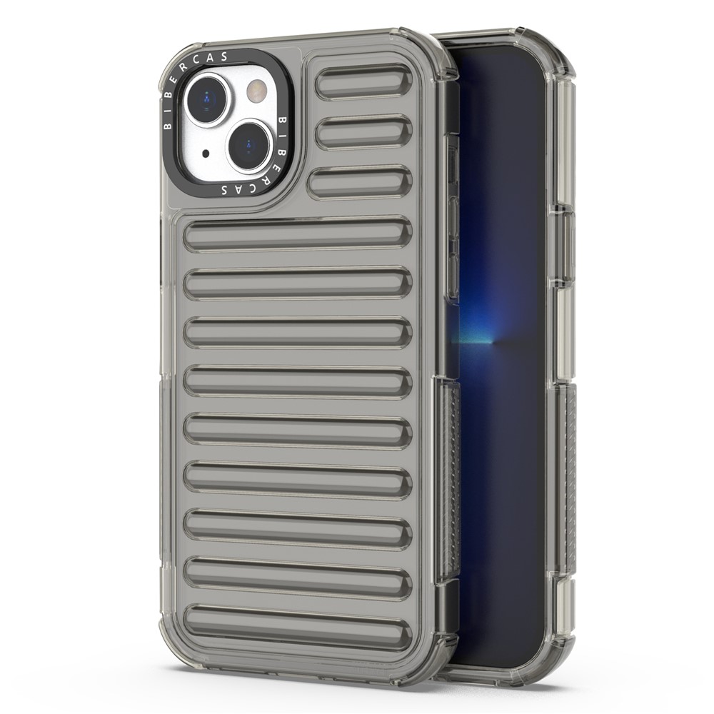 For iPhone 15 Case Stripe Design Anti-Slip Detachable TPU+PC Phone Cover - Grey
