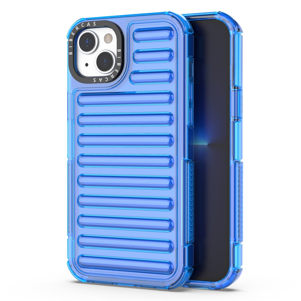 For iPhone 15 Case Stripe Design Anti-Slip Detachable TPU+PC Phone Cover - Blue