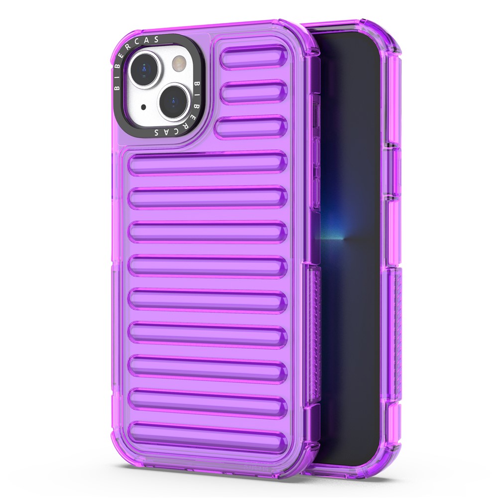 For iPhone 15 Case Stripe Design Anti-Slip Detachable TPU+PC Phone Cover - Purple