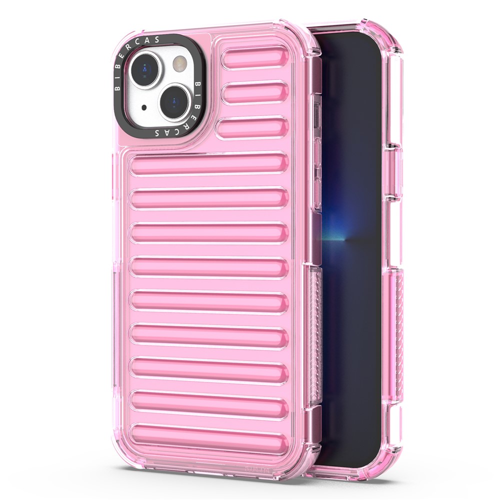 For iPhone 15 Case Stripe Design Anti-Slip Detachable TPU+PC Phone Cover - Light Pink