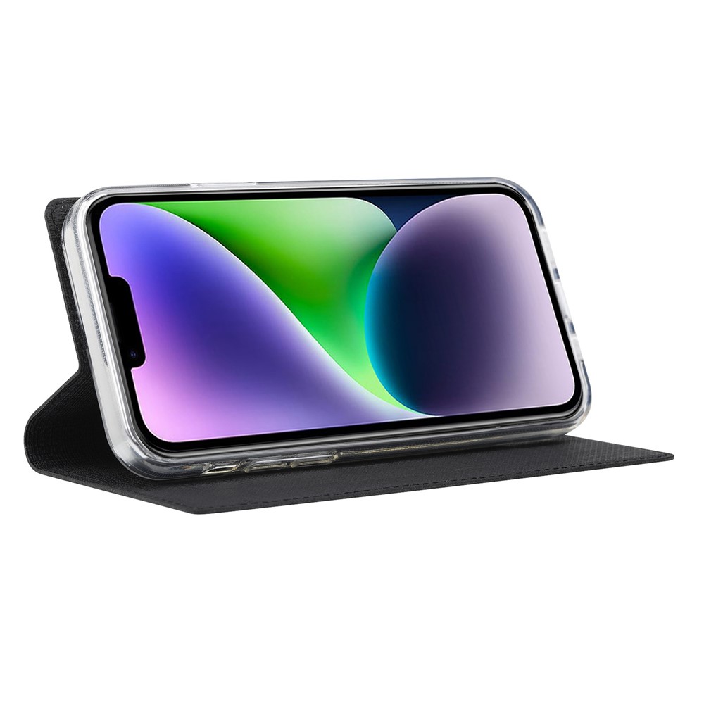 VILI DMX Series for iPhone 14 PU Leather Stand Card Slot Case Magnetic Auto Closing Shockproof Flip Folio Cover - Black-2