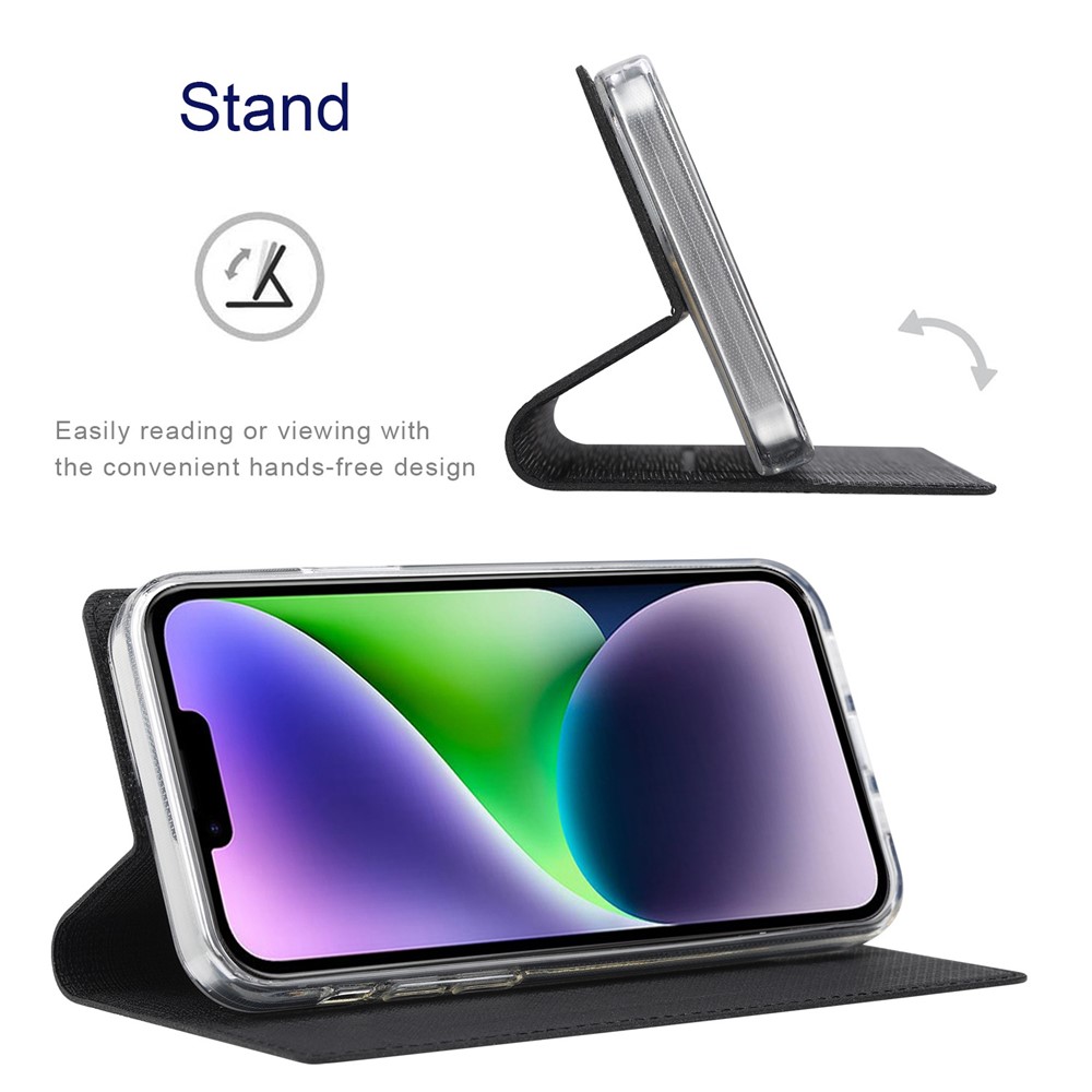 VILI DMX Series for iPhone 14 PU Leather Stand Card Slot Case Magnetic Auto Closing Shockproof Flip Folio Cover - Black-4