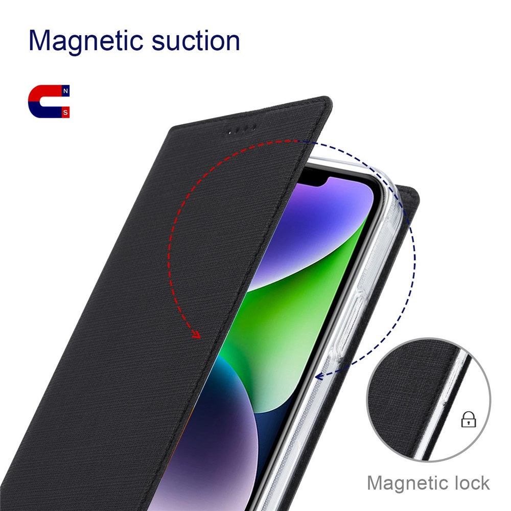 VILI DMX Series for iPhone 14 PU Leather Stand Card Slot Case Magnetic Auto Closing Shockproof Flip Folio Cover - Black-7
