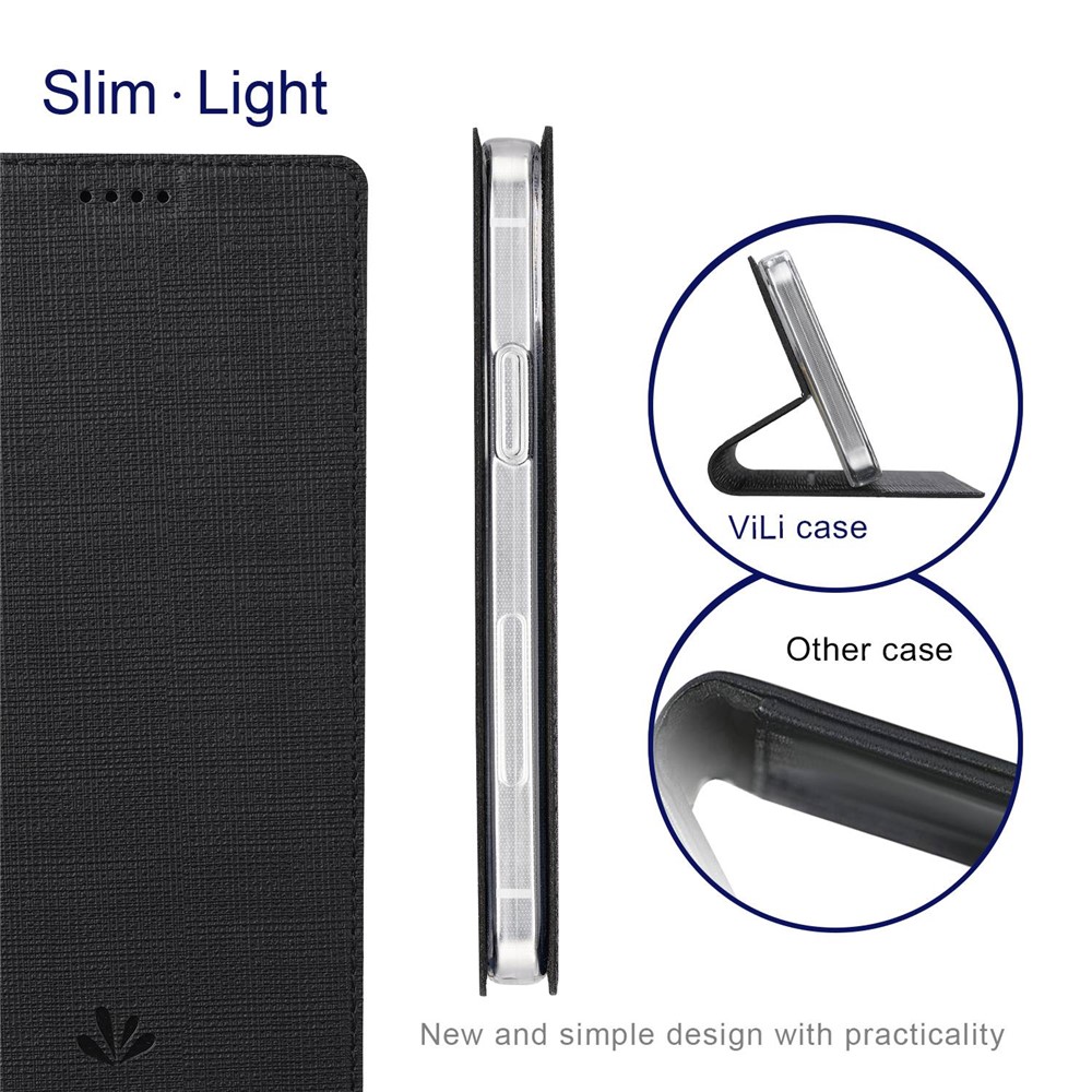 VILI DMX Series for iPhone 14 Pro PU Leather Magnetic Auto-absorbed Case Stand Feature Card Slot Folio Cover - Black-5