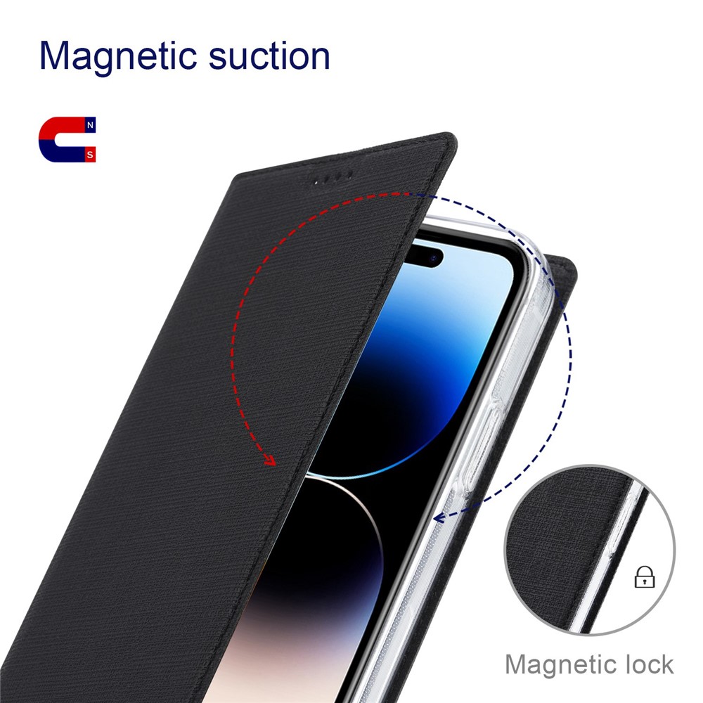 VILI DMX Series for iPhone 14 Pro PU Leather Magnetic Auto-absorbed Case Stand Feature Card Slot Folio Cover - Black-7