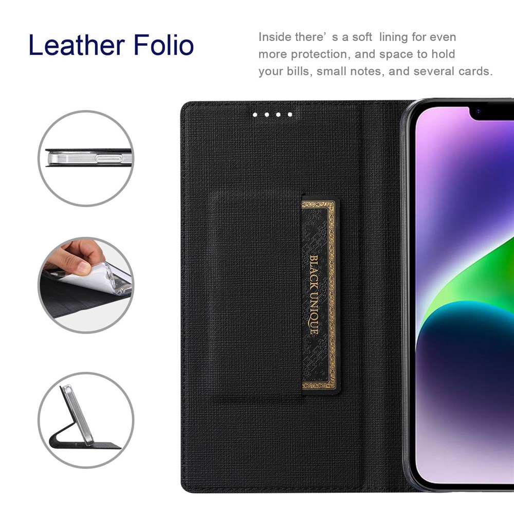 VILI DMX Series for iPhone 14 Plus PU Leather Flip Cover Card Slot Magnetic Absorption Stand Folio Phone Case - Black-3