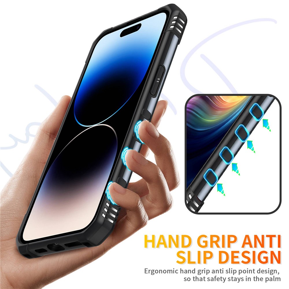 For iPhone 14 Pro Max Armor Case Hard PC Soft TPU Impact-Resistant Protective Cover with Ring Kickstand - Grey-3