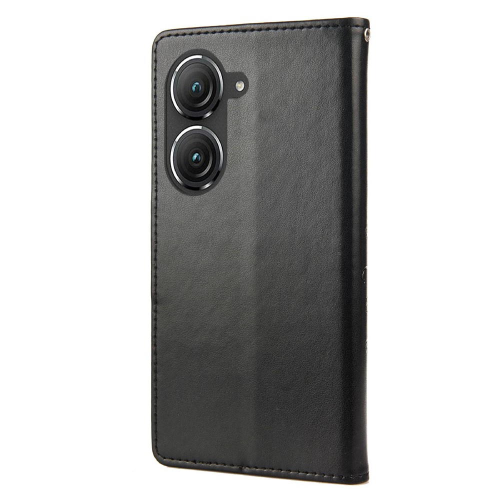 For Asus Zenfone 9 5G PU Leather Wallet Case Imprinting Flower Butterflies Magnetic Closure Stand Flip Cover with Strap - Black-7