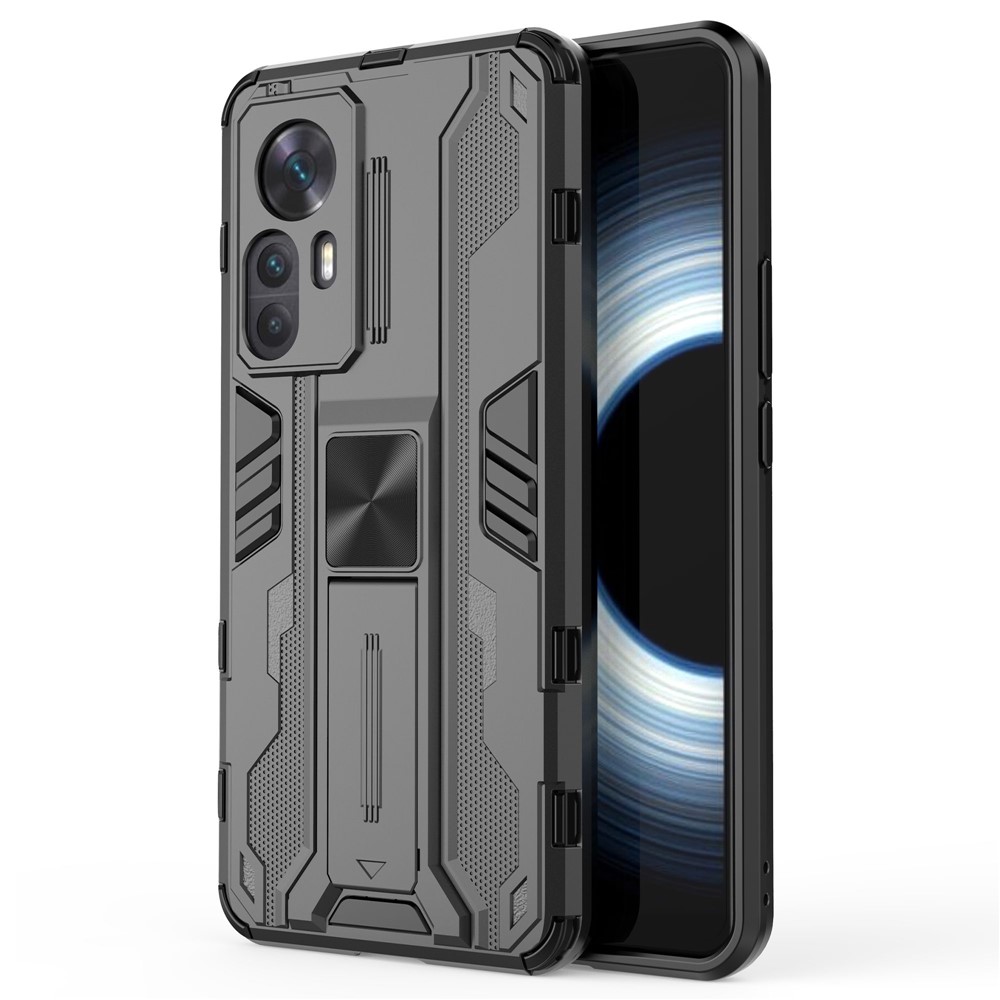 For Xiaomi Redmi K50 Ultra 5G Drop-proof Phone Case Kickstand Anti-scratch Hard PC Soft TPU Hybrid Back Cover - Black-1