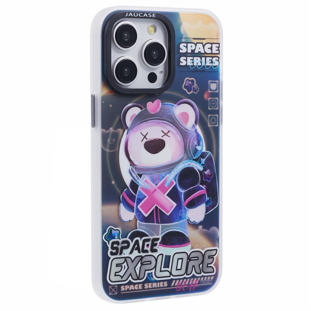 JAUCASE For iPhone 14 Pro Max Case Compatible with MagSafe Bear Pattern PC+TPU Matte Phone Cover - Space Explore Bear