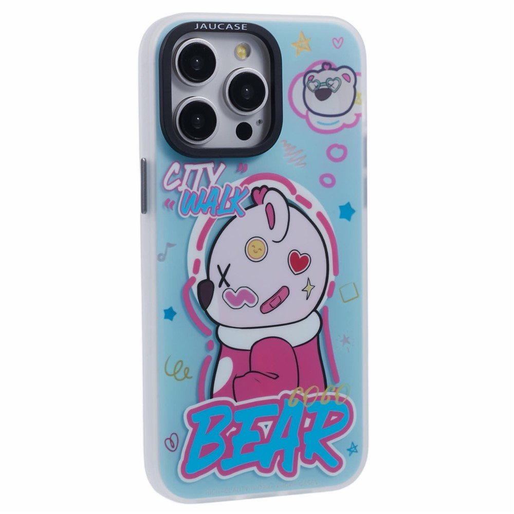 JAUCASE For iPhone 14 Pro Max Case Compatible with MagSafe Bear Pattern PC+TPU Matte Phone Cover - City Walk Bear