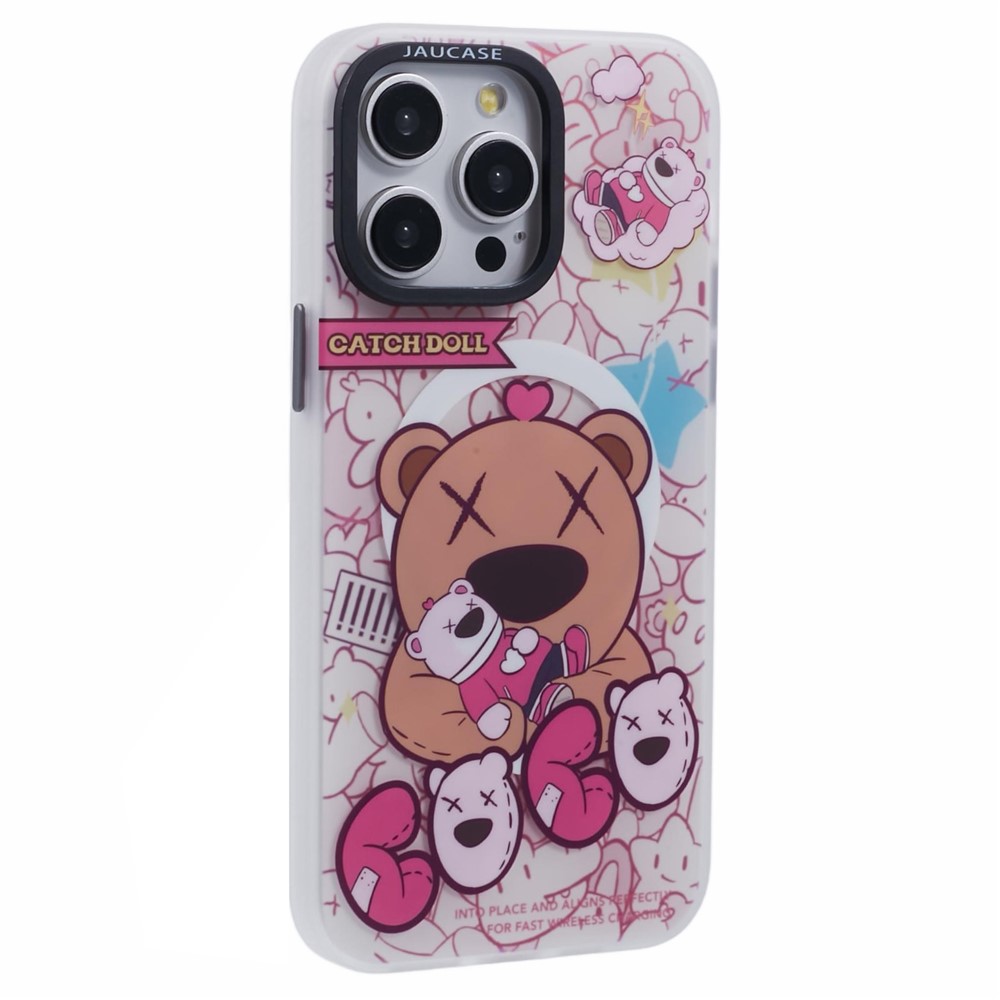 JAUCASE For iPhone 14 Pro Max Case Compatible with MagSafe Bear Pattern PC+TPU Matte Phone Cover - Puppet Bear