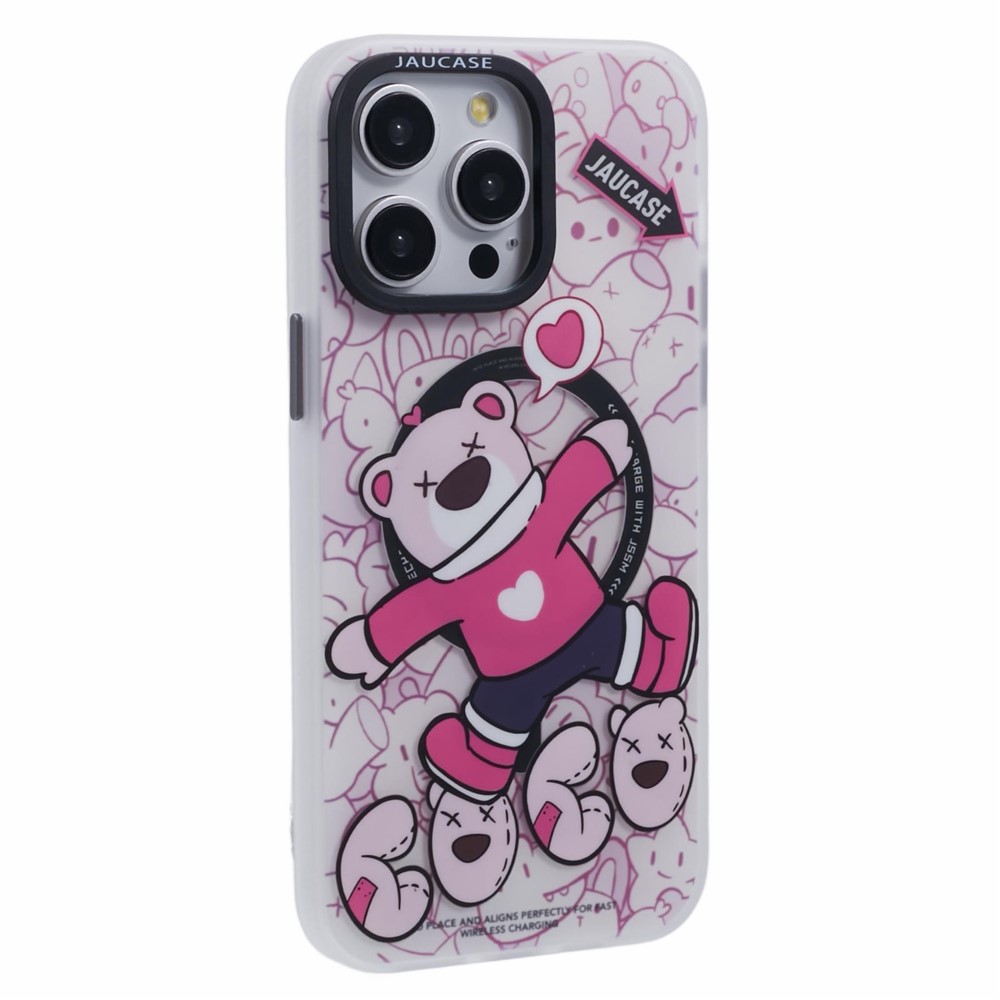JAUCASE For iPhone 14 Pro Max Case Compatible with MagSafe Bear Pattern PC+TPU Matte Phone Cover - Lying Bear
