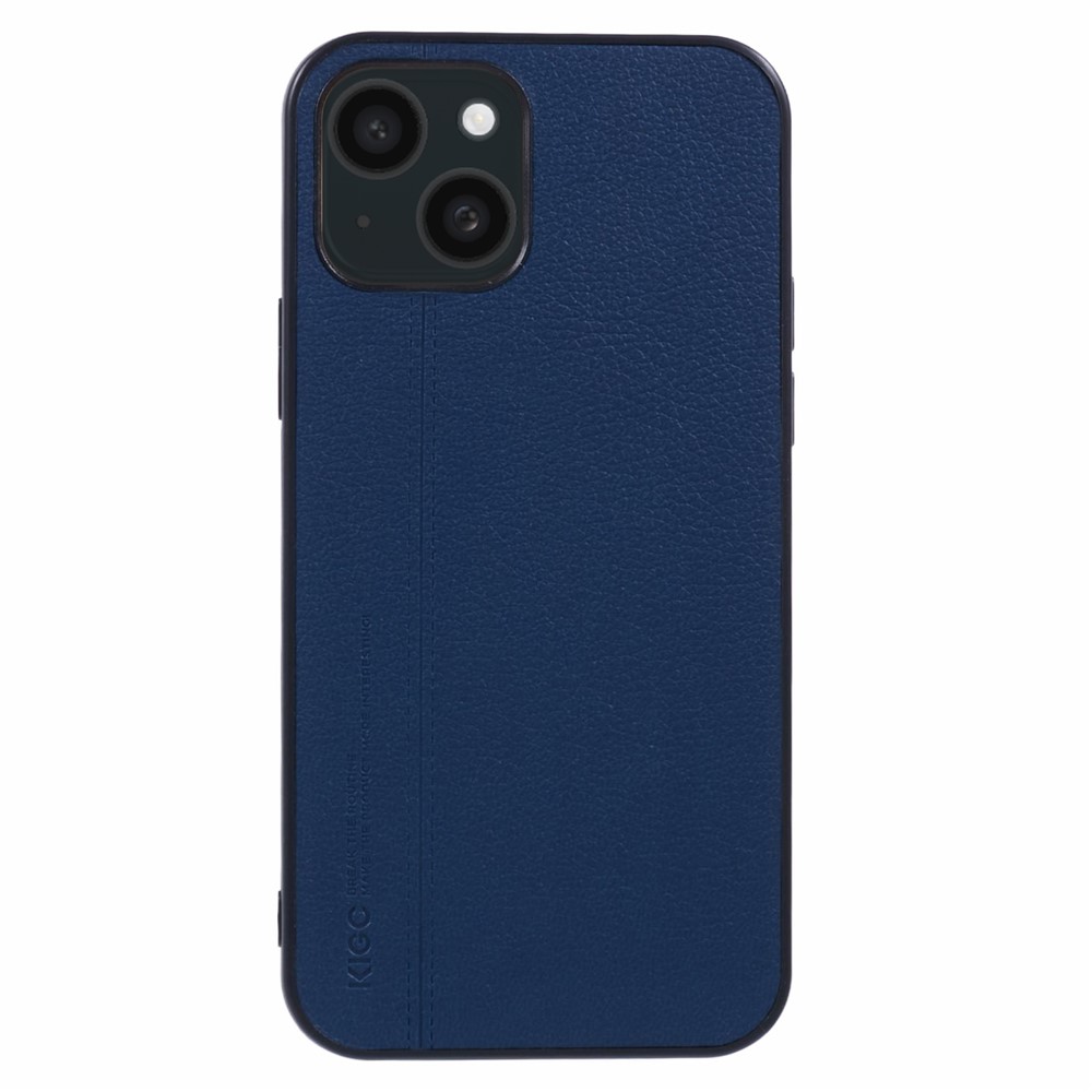 KIGC For iPhone 15 Case Litchi Texture Leather Coated PC+TPU Phone Cover - Blue