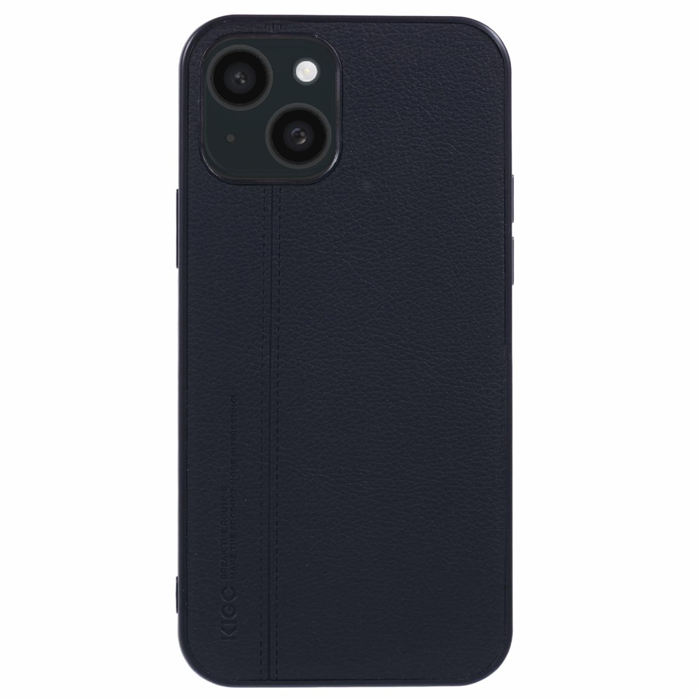 KIGC For iPhone 15 Case Litchi Texture Leather Coated PC+TPU Phone Cover - Black
