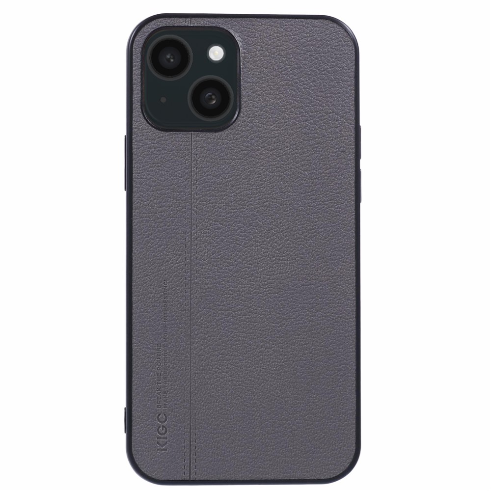KIGC For iPhone 15 Case Litchi Texture Leather Coated PC+TPU Phone Cover - Grey