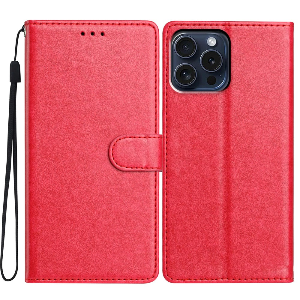 For iPhone 13 Pro Leather Phone Case Wallet Stand Cover with Handy Strap - Rose