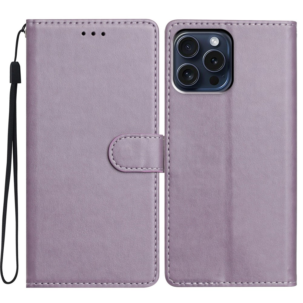 For iPhone 14 Pro Leather Phone Case Wallet Stand Cover with Handy Strap - Purple