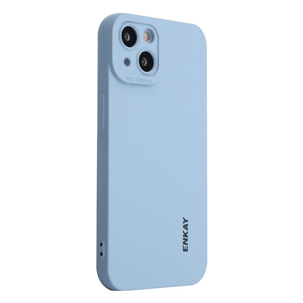 ENKAY HAT PRINCE For iPhone 14 Plus Solid Color Soft Liquid Silicone Case Camera Lens Precise Cutout Drop-Proof Cover - Blue