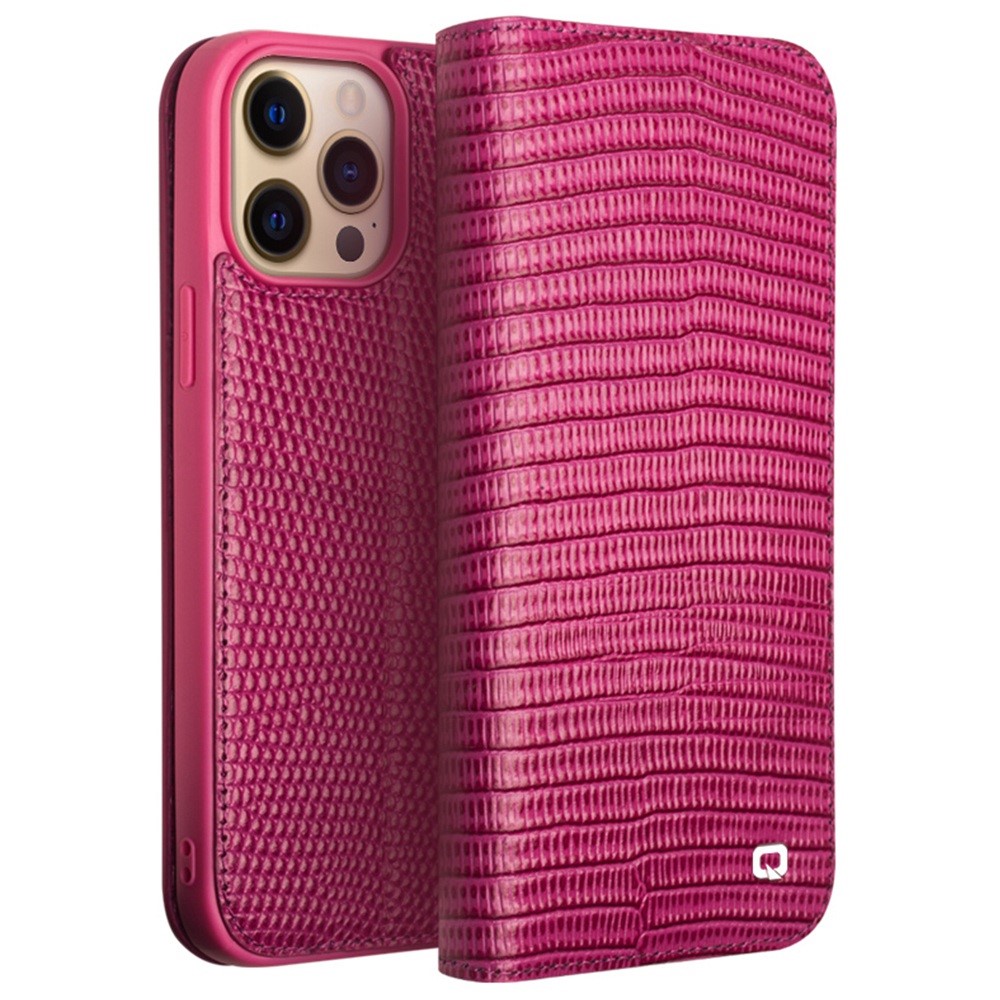 QIALINO For iPhone 14 Pro Max Genuine Leather Case Crocodile Texture Stand Wallet Folio Flip Phone Cover-1