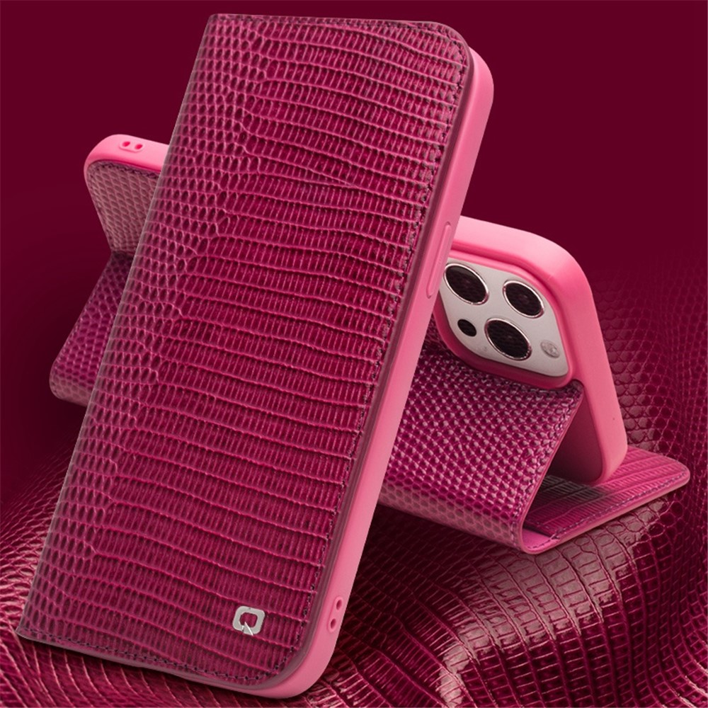 QIALINO For iPhone 14 Pro Max Genuine Leather Case Crocodile Texture Stand Wallet Folio Flip Phone Cover-6