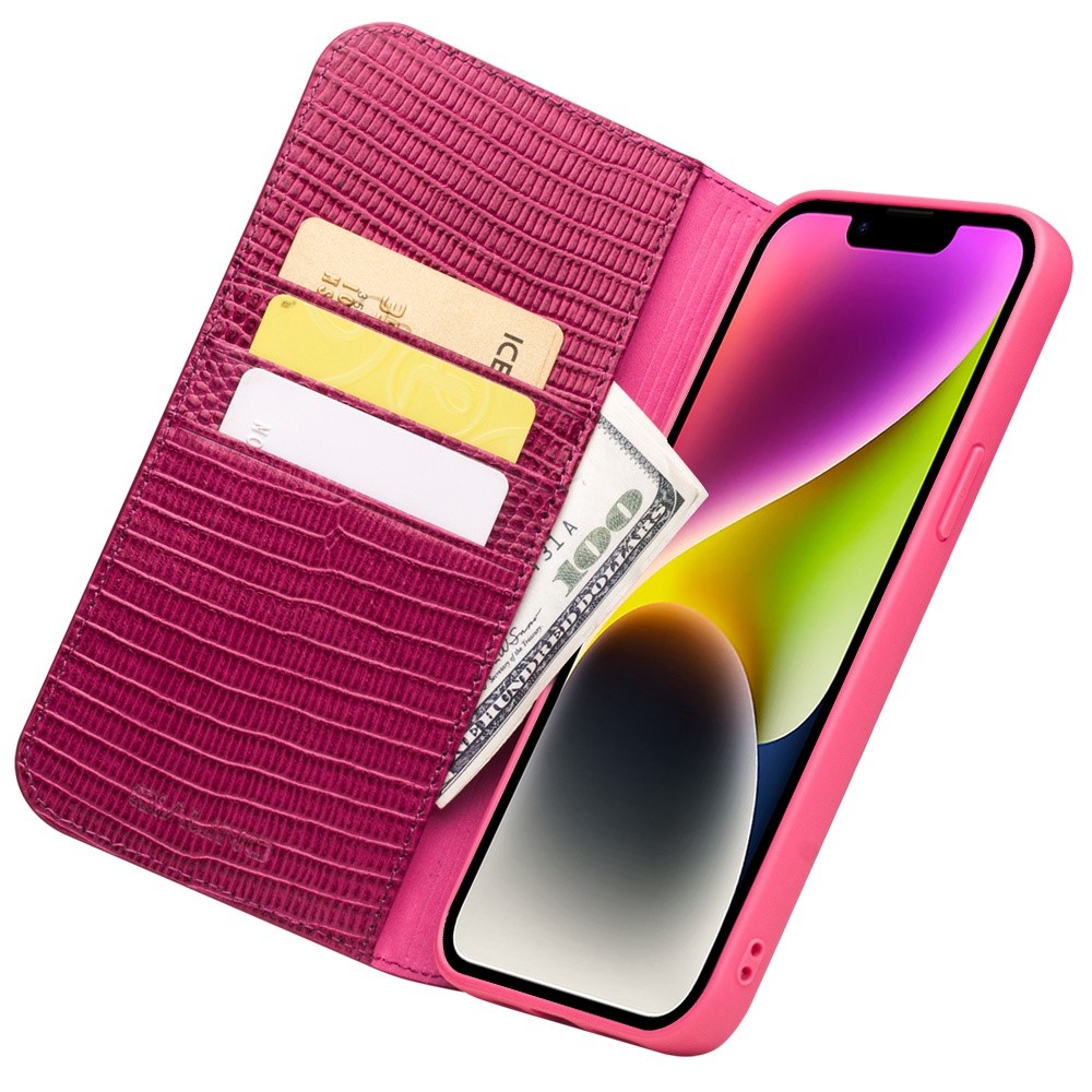 QIALINO For iPhone 14 Plus Genuine Leather Anti-drop Phone Case Crocodile Texture Stand Wallet Cover-2