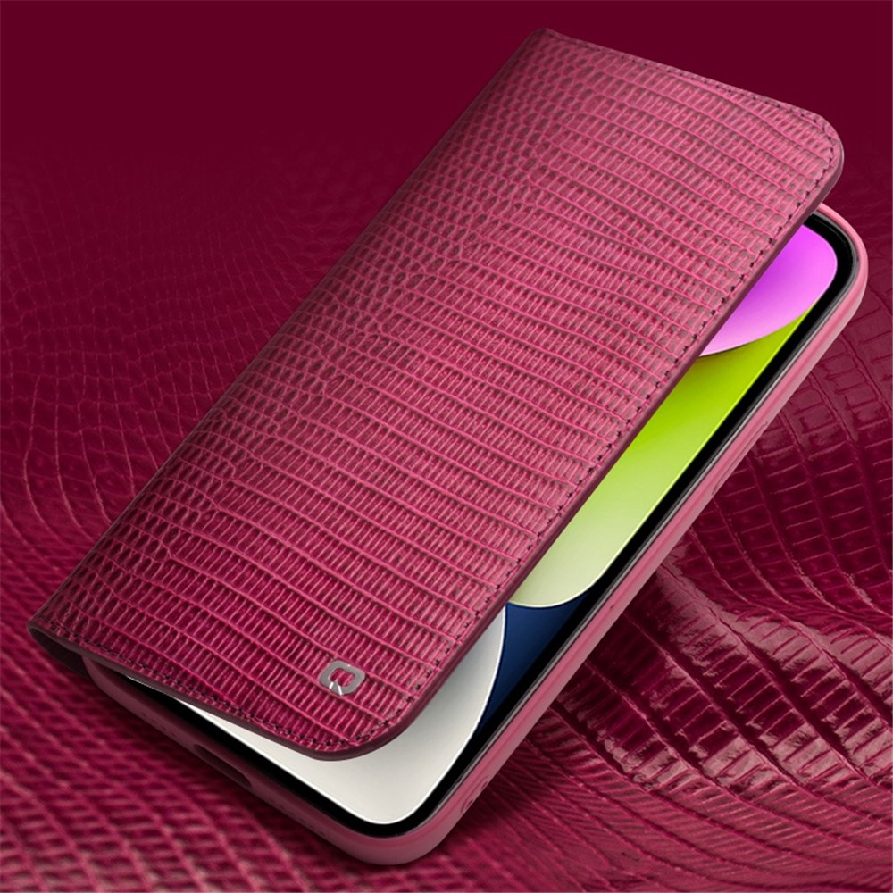 QIALINO For iPhone 14 Plus Genuine Leather Anti-drop Phone Case Crocodile Texture Stand Wallet Cover-5